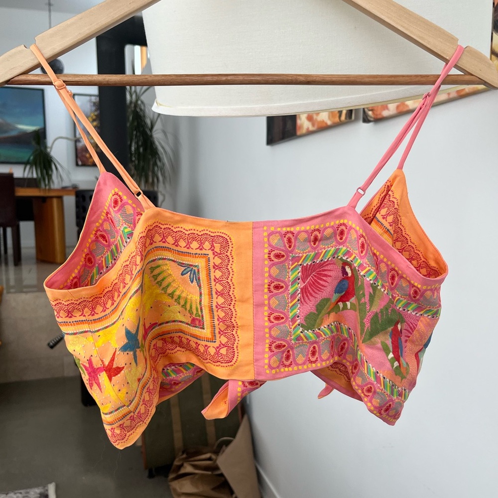 Farm Rio Mixed Scarves Tie Crop Top - Picture 5 of 7